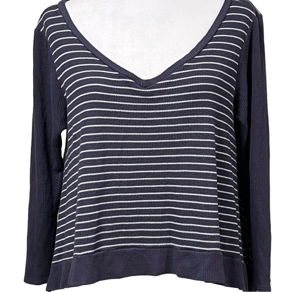 ANTHROPOLOGIE Lazy Days by Papercrane Waffle Knit Stripe Oversized Pullover - Picture 1 of 8